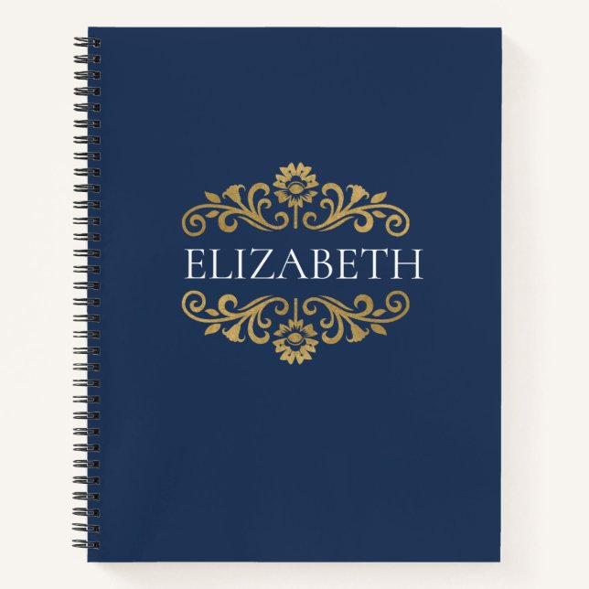 Elegant Navy Blue Gold Monogram Notizbuch (Vorderseite)