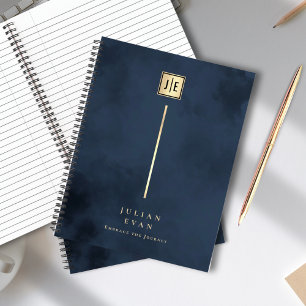 Elegant Navy Blue Gold Monogram Spiral Notizbuch