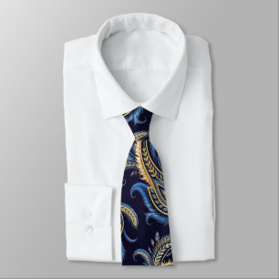 Elegant Navy Blue & Gold Paisley Krawatte - Classi