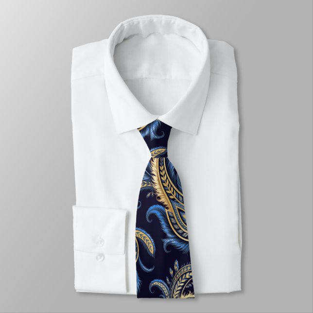 Elegant Navy Blue & Gold Paisley Krawatte - Classi (Gebunden)