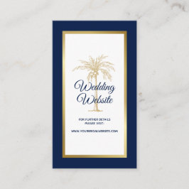 Elegant Navy Blue Gold Palm Tree Wedding Website Begleitkarte
