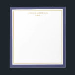 Elegant Navy Blue Gold Personalisiert Notizblock<br><div class="desc">Dieses Notizblock verfügt über elegante und minimalistische dicke, blaue Marinebänder und einen dünnen goldenen Rahmen. Personalisieren Sie es mit Ihrem Namen oder Firmennamen.</div>