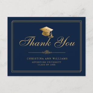Elegant Navy Blue Gold Script Abschluss Vielen Dan Postkarte