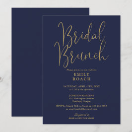 Elegant Navy Blue Gold Script Bridal Bunch Dusche Einladung