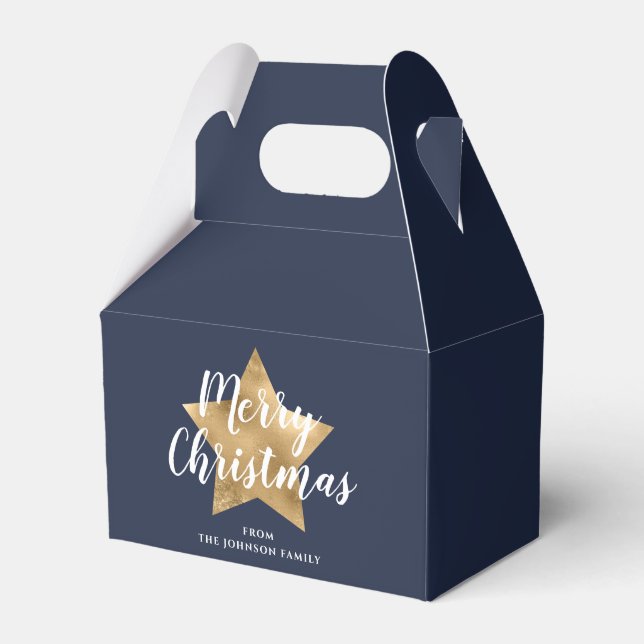 Elegant Navy Blue Gold Star Weihnachten Geschenkschachtel (Vorderseite)