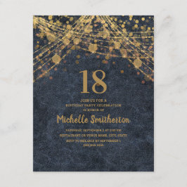 Elegant Navy Blue Gold String Lights 18. Geburtsta Einladung