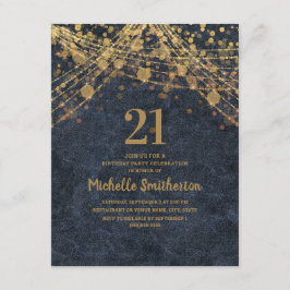 Elegant Navy Blue Gold String Lights 21. Geburtsta Einladung
