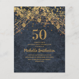 Elegant Navy Blue Gold String Lights 50. Geburtsta Einladung