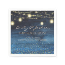 Elegant Navy Blue Gold String Lights Lanterns