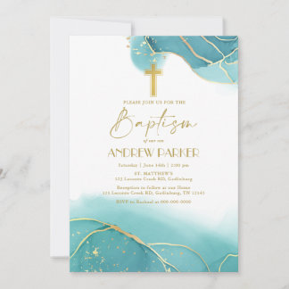 Elegant Navy Blue Gold Taufen Einladung