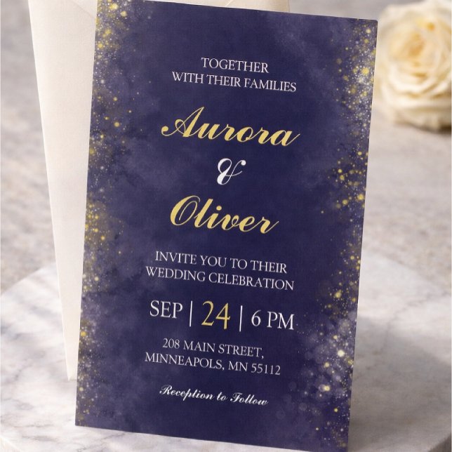Elegant Navy Blue & Gold Wedding Invitation Einladung (Von Creator hochgeladen)