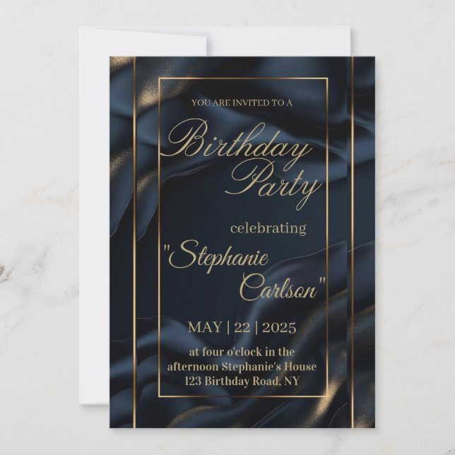 Elegant Navy Blue & Gold Wedding Invitation Einladung (Vorderseite)