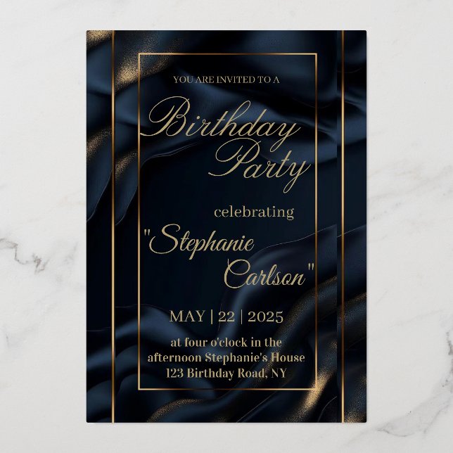 Elegant Navy Blue & Gold Wedding Invitation Folieneinladung (Vorderseite)
