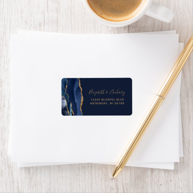Elegant Navy Blue Gold Wedding RSVP Selbstadresse Adressaufkleber (Insitu)