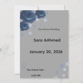 Elegant Navy Blue & Gold Winter Floral Wedding Inv Einladung