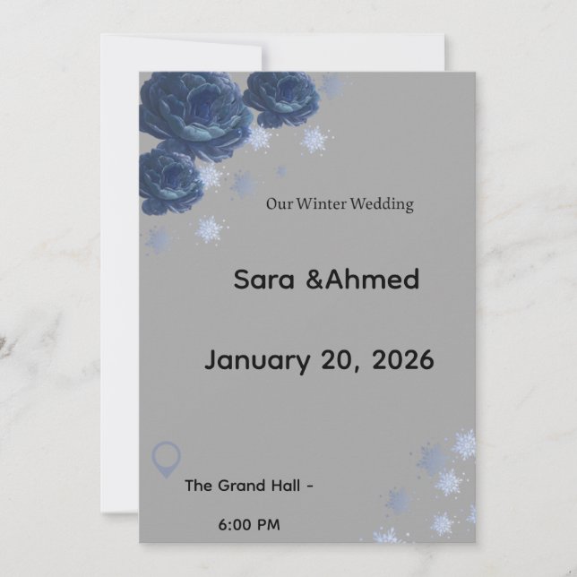 Elegant Navy Blue & Gold Winter Floral Wedding Inv Einladung (Vorderseite)