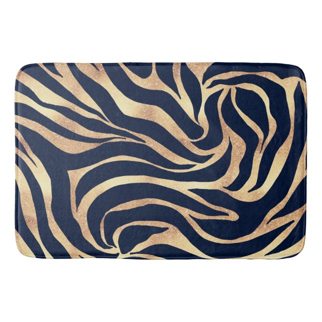 Elegant Navy Blue Gold Zebra Print Badematte (Vorderseite)