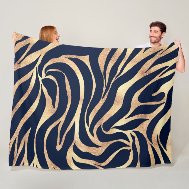 Elegant Navy Blue Gold Zebra Print Fleecedecke (Beispiel)