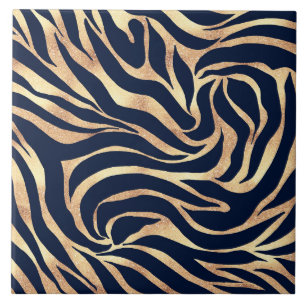 Elegant Navy Blue Gold Zebra Print Fliese