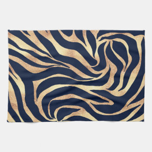 Elegant Navy Blue Gold Zebra Print Geschirrtuch
