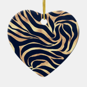 Elegant Navy Blue Gold Zebra Print Keramik Ornament