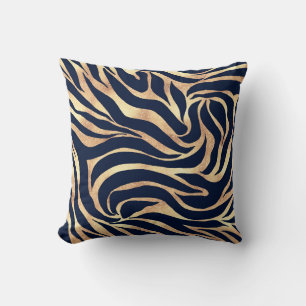 Elegant Navy Blue Gold Zebra Print Kissen