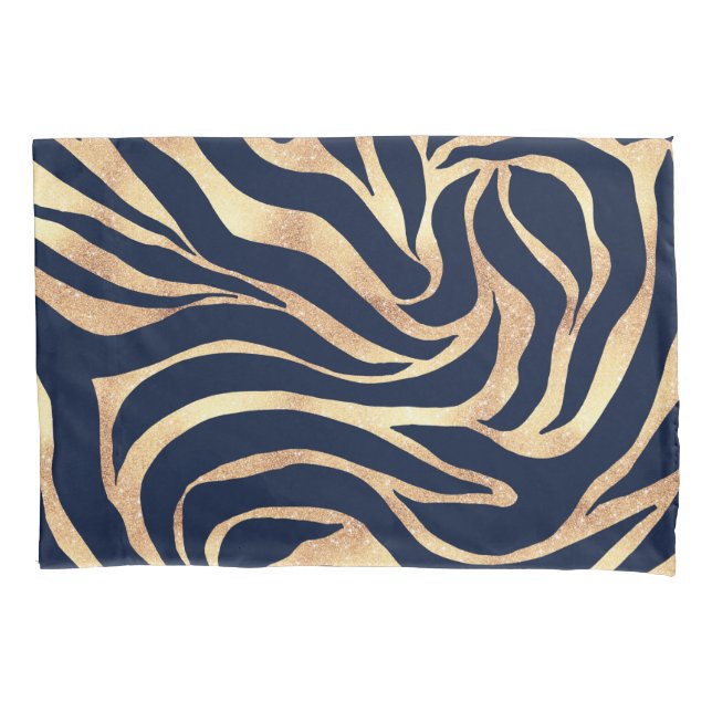 Elegant Navy Blue Gold Zebra Print Kissenbezug (Vorderseite-Links)