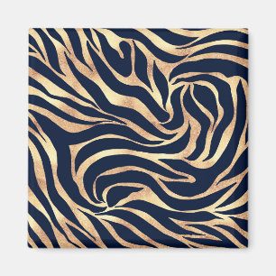 Elegant Navy Blue Gold Zebra Print Magnet