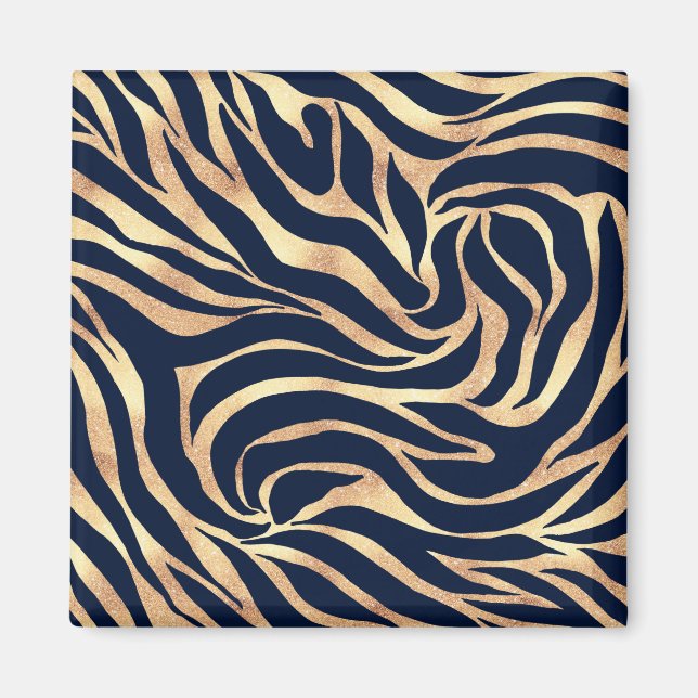 Elegant Navy Blue Gold Zebra Print Magnet (Vorne)