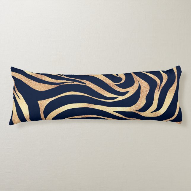 Elegant Navy Blue Gold Zebra Print Seitenschläferkissen (Vorderseite)