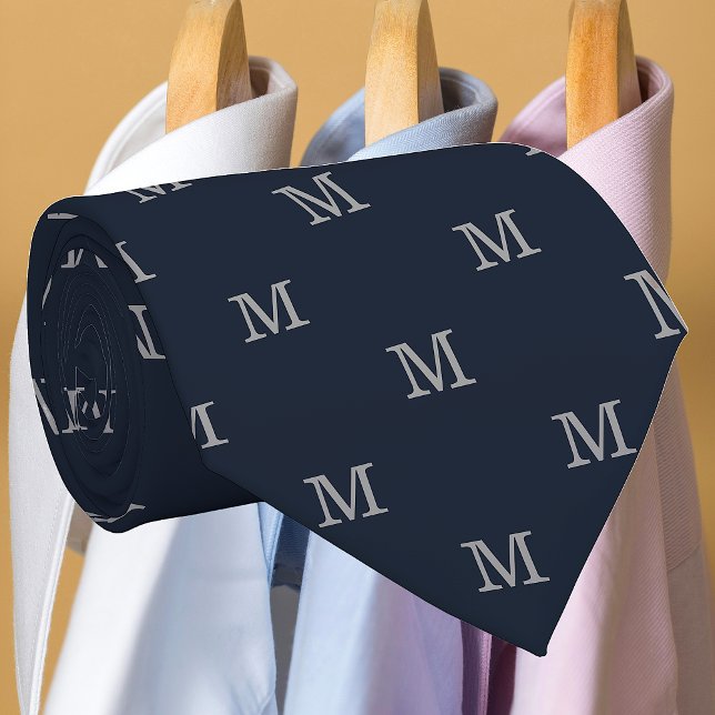 Elegant Navy Blue Gray Monogram Personalisiert Krawatte (Von Creator hochgeladen)