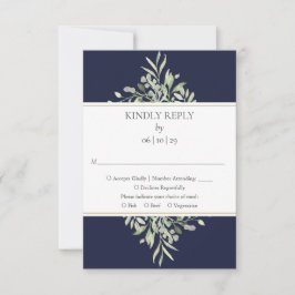 Elegant Navy Blue Greenerity Wedding RSVP Card Karte