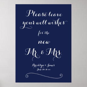 Elegant Navy Blue Guestbook Sign Poster