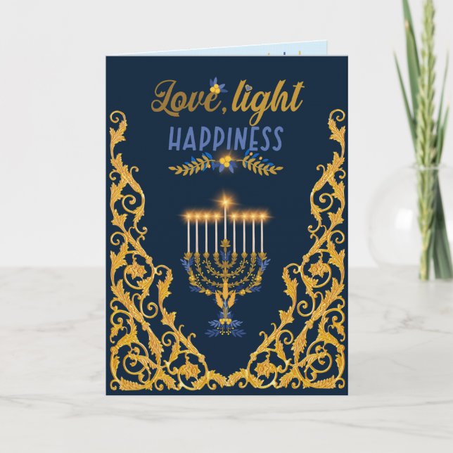 Elegant Navy Blue Hanukkah Menorah Karte (Vorderseite)