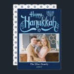 Elegant Navy Blue Happy Hanukkah Foto<br><div class="desc">Elegante Navy Blue Happy Hanukkah Foto Holiday Card</div>