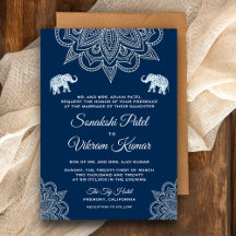 Elegant Navy Blue Henna Indian Wedding Einladung
