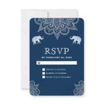 Elegant Navy Blue Henna Indian Wedding RSVP