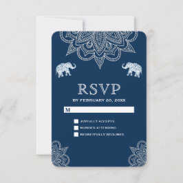Elegant Navy Blue Henna Indian Wedding RSVP Karte
