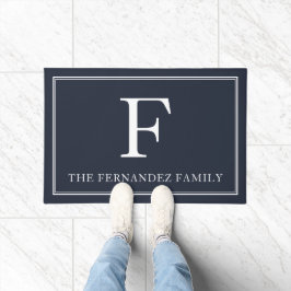Elegant Navy Blue Initial Familienname Fußmatte