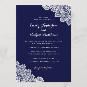 Elegant Navy Blue Lace Hochzeit Einladung