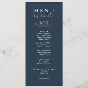 Elegant Navy Blue Let's Eat Calligraphy Wedding Menükarte