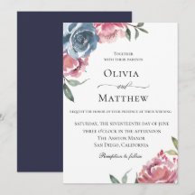 Elegant Navy Blue Mauve Botanical Wedding