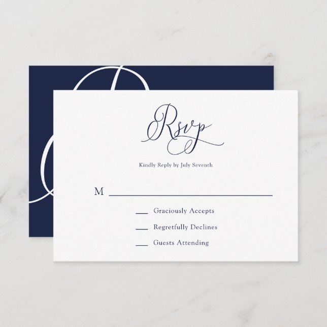 Elegant Navy Blue Minimalistisch Wedding RSVP Card (Vorne/Hinten)