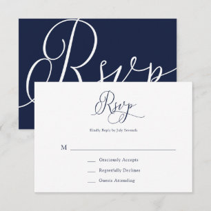 Elegant Navy Blue Minimalistisch Wedding RSVP Card Karte