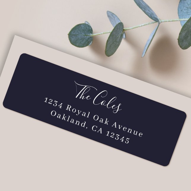 Elegant Navy Blue Moderne Minimale Rücksendeadress (Elegant navy blue custom return address mailing labels for families and couples by Guava)