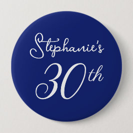 Elegant Navy Blue Monogram 30. Geburtstag Party Button