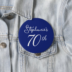 Elegant Navy Blue Monogram 70. Geburtstagsparty Button