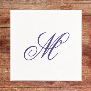 Elegant Navy Blue Monogram Initial Serviette