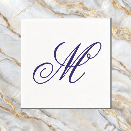 Elegant Navy Blue Monogram Initial Serviette