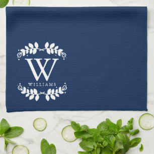 Elegant Navy Blue Monogram Küchentuch